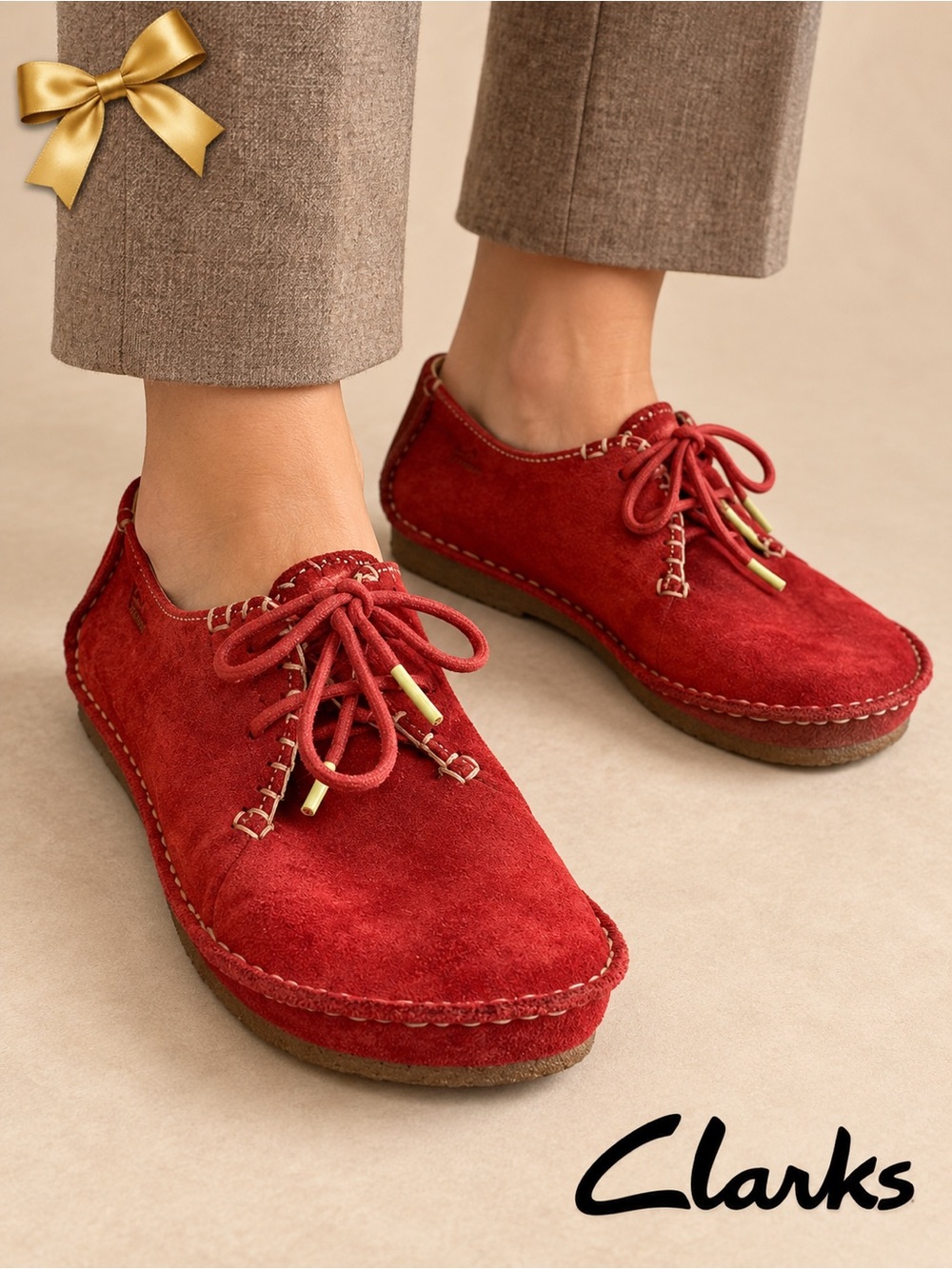 Clarks Originals Brick Red Suede Lace-Up Shoes Women’s 10